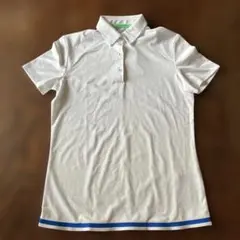 adidas ホワイト ポロシャツ 半袖 裾ストライプＳ　美品