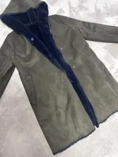 ☆美品☆LEPSIM フェイクムートンコート　ボアコート カーキ×ネイビー L