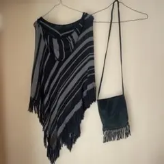 HEALTHYKARENフリンジ付ポンチョ＆indioスウェードショルダーバッグ