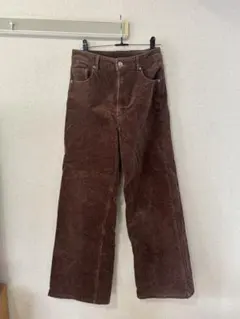 ブラウン コーデュロイ ワイドレッグパンツ