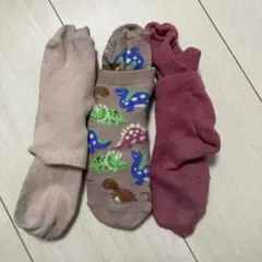 キッズ靴下3足セット 恐竜柄と無地