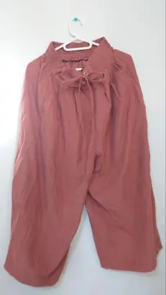 ブラウン ガウチョパンツ ウエストリボン付き　L