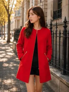 H&M⭐️ノーカラージャケット⭐️レッド⭐️Lサイズ⭐️ゴールドジップ⭐️レディース‼️のサムネイル