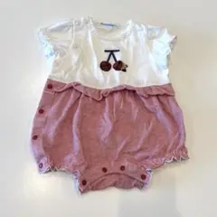 美品★現行品★60cm familiar 白×ピンク さくらんぼ 半袖ロンパース