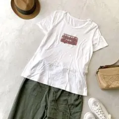 レディース　Tシャツ　スパンコール プリントTシャツ　白　ホワイト