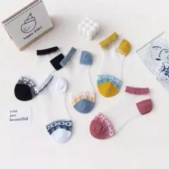 シースルーレディース靴下 5足 レトロ　韓国　22 23 24 花柄　シアー