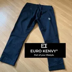 EUROKENVY テーパードパンツ　黒　刺繍ロゴ　ウエストゴム