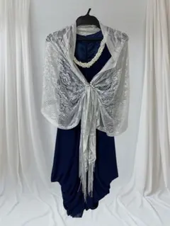 ドレス　ボレロ付き　成人式　二次会　ネイビー