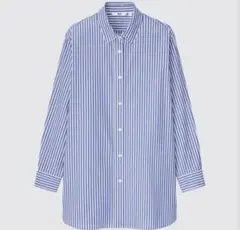 UNIQLO ユニクロ コットンストライプロングシャツ ブルー/Mサイズ