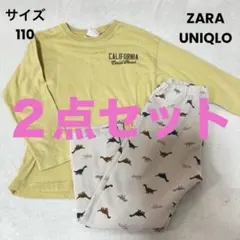 ２点セット❁ZARA 長袖カットソー UNIQLO 恐竜柄裏起毛パンツ　110