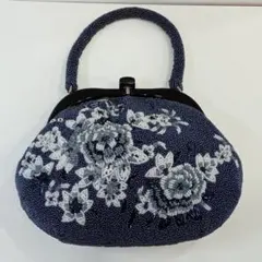 ヨウ様、専用。 刺繍総ビーズバッグ　ワンハンドル　がま口レトロ花柄　昭和レトロ