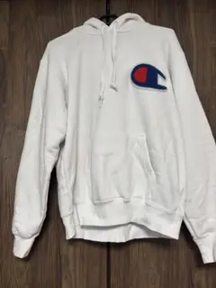 Champion ホワイト フード付きパーカー L