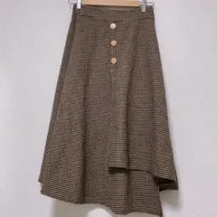 ニットスカート 千鳥チェック アシンメトリー 変形 ミモレ丈 ミディ