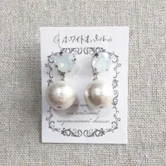 スワロフスキーとコットンパールのシンプルピアス♡ホワイトオパール