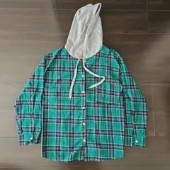 フード付き チェックシャツ グリーン サイズ フリー