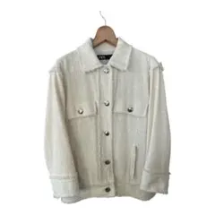 映えデザイン♡ザラ ZARA ツイード風オーバーサイズジャケット フリンジ S