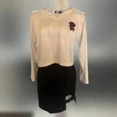 花柄刺繍付き長袖トップスとスカートセット