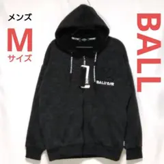 メンズ BALL 防寒 フリース ジップアップパーカー フード付き M ブラック