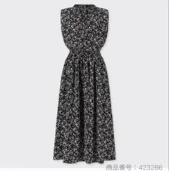 ユニクロ プリントシャーリングロングワンピース 黒 M