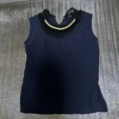 ネイビー タンクトップ レース パール装飾