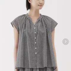 無印良品　muji フレンチスリーブ　ブラウス　S チェック