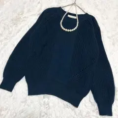 美品✨️ロペ ROPE 綿100% ネイビー クルーネックニット