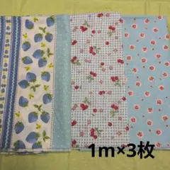 シーチング生地　ブルー系　3枚セット　Happy　Message　30's