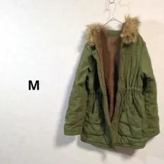 モッズコート　レディース　フード付き　チェック　カーキ　裏ボア　Mサイズ　318