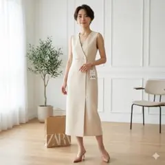 ザラ ZARA スエード調 ロングベスト ワンピース ジレ アイボリー Sサイズ