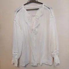 Heather フリル レース付きブラウス (フリーサイズ)