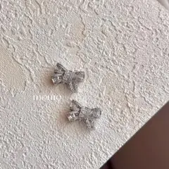 高品質　ビッグリボン　ラインストーン　シルバー　ネイルパーツ　デコパーツ