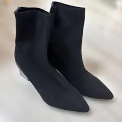 ブラックニットブーティ L