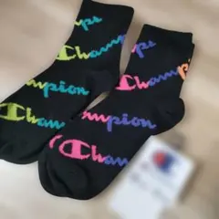 Champion ソックス ブラック 総柄　2足セット