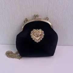 がま口 ハンド ショルダーバッグ 2way パーティー ブラック