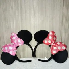 即日発送　ディズニー　ミニー　カチューシャ　スパンコール　ピンク　赤　ミニパル