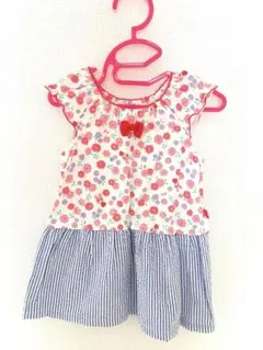 【MIKI HOUSE　ホットビスケッツ】ワンピース　花柄　ストライプ　90