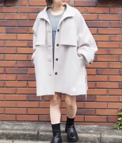 ミドル丈トレンチコート フリーサイズ　アイボリー ※ウエストベルト無し