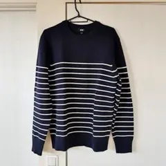 ユニクロ　ウォッシャブルミラノリブクルーネックセーター　L　ボーダー