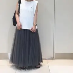 【ファーリーレイト】フレアスカート　チュール　ロング丈　ボリューム　ギャザー　Fのサムネイル