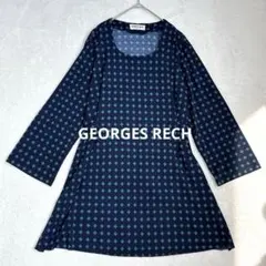 w03GEORGES RECH パリ製 幾何学柄チュニックワンピース ネイビー