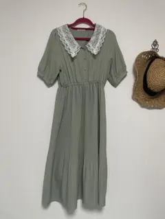 OLIVE des OLIVE オリーブデオリーブ 半袖ギャザーワンピース 緑