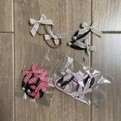 ギンガムチェックリボン付きヘアゴム&パッチんぴん 12個セット