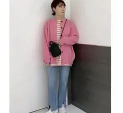 LOWRYS FARM ピンクカーディガン