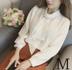 ボウタイブラウス☆ホワイト☆レディース　ブラウス　フォーマル　スーツ　M