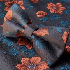 蝶ネクタイ ポケットチーフ 花柄 メンズ 結婚式 タキシード オレンジ f0