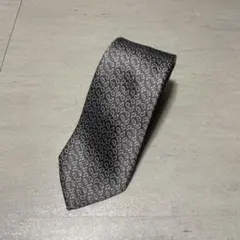 グレー×ホワイト小紋柄ネクタイ　シルク100% 光沢あり