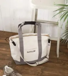 大容量BAYFLOW ホワイト/ベージュショルダーZIPロゴトート L 2way