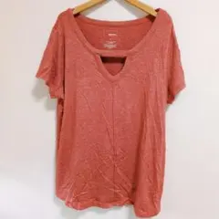 ソノマ キーホールネック 半袖 Tシャツ 無地 L オレンジ レーヨン デイリーのサムネイル