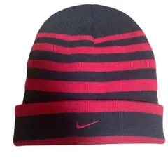 Nike ストライプ ニット帽 黒・赤
