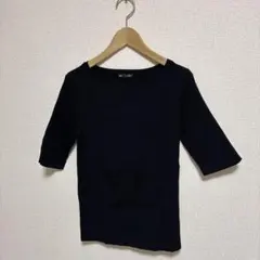 【未使用】GU リブボートネックセーター五分袖スリット入り ブラック サイズS